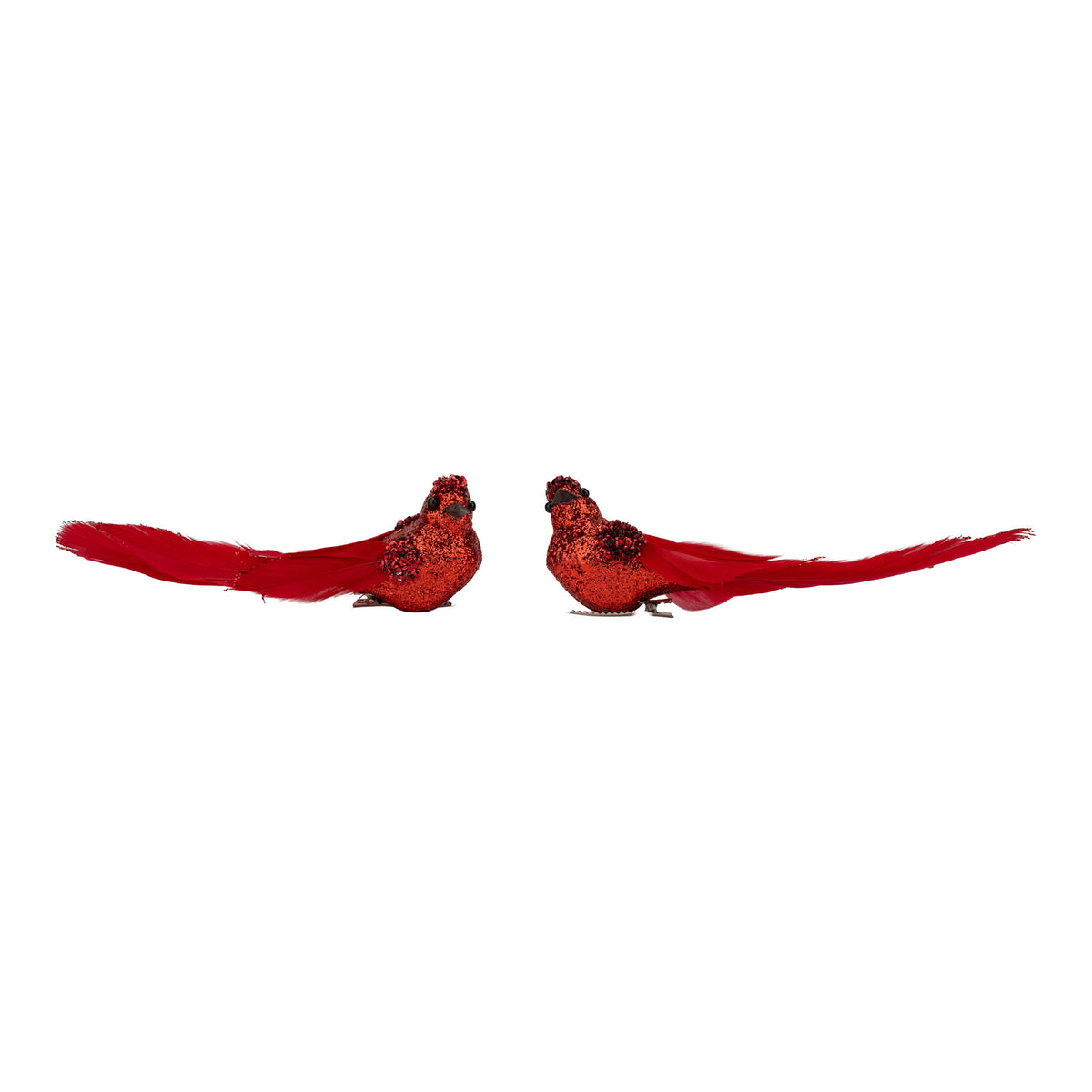 Set of 2 18cm Red Glitter Bird Clip On Christmas Decorations