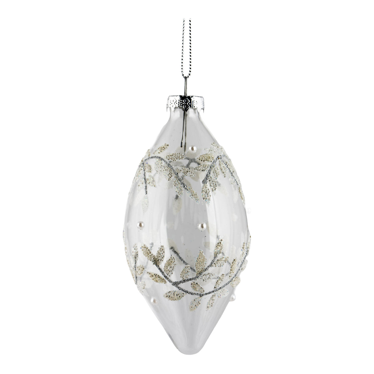 13cm Clear Encrusted White Leaf Christmas Long Drop