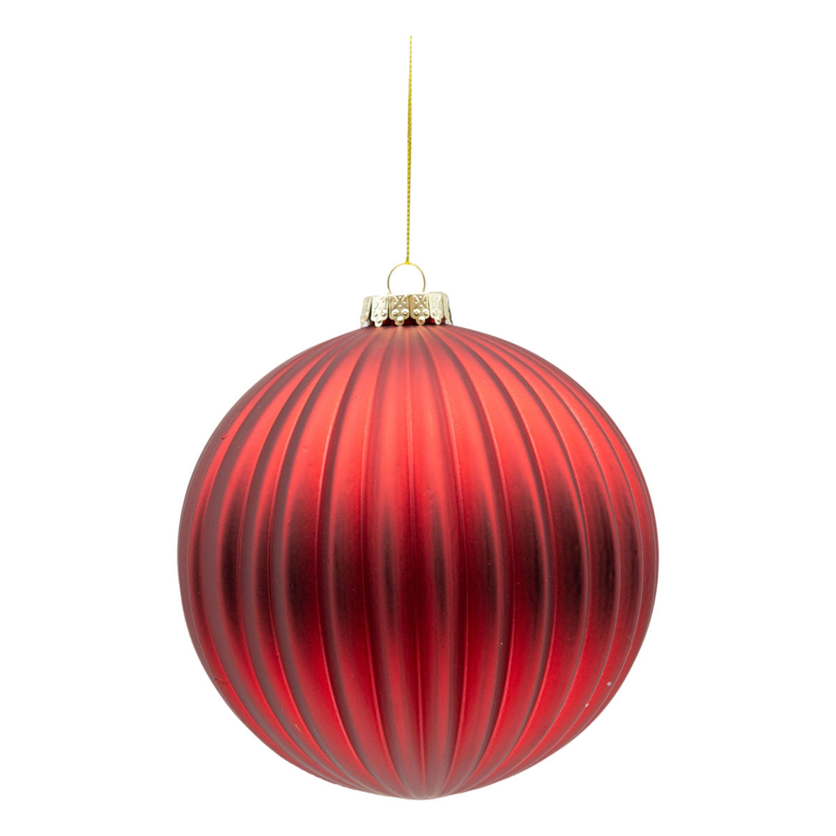 Set of 2 15cm Lined Red Christmas Balls