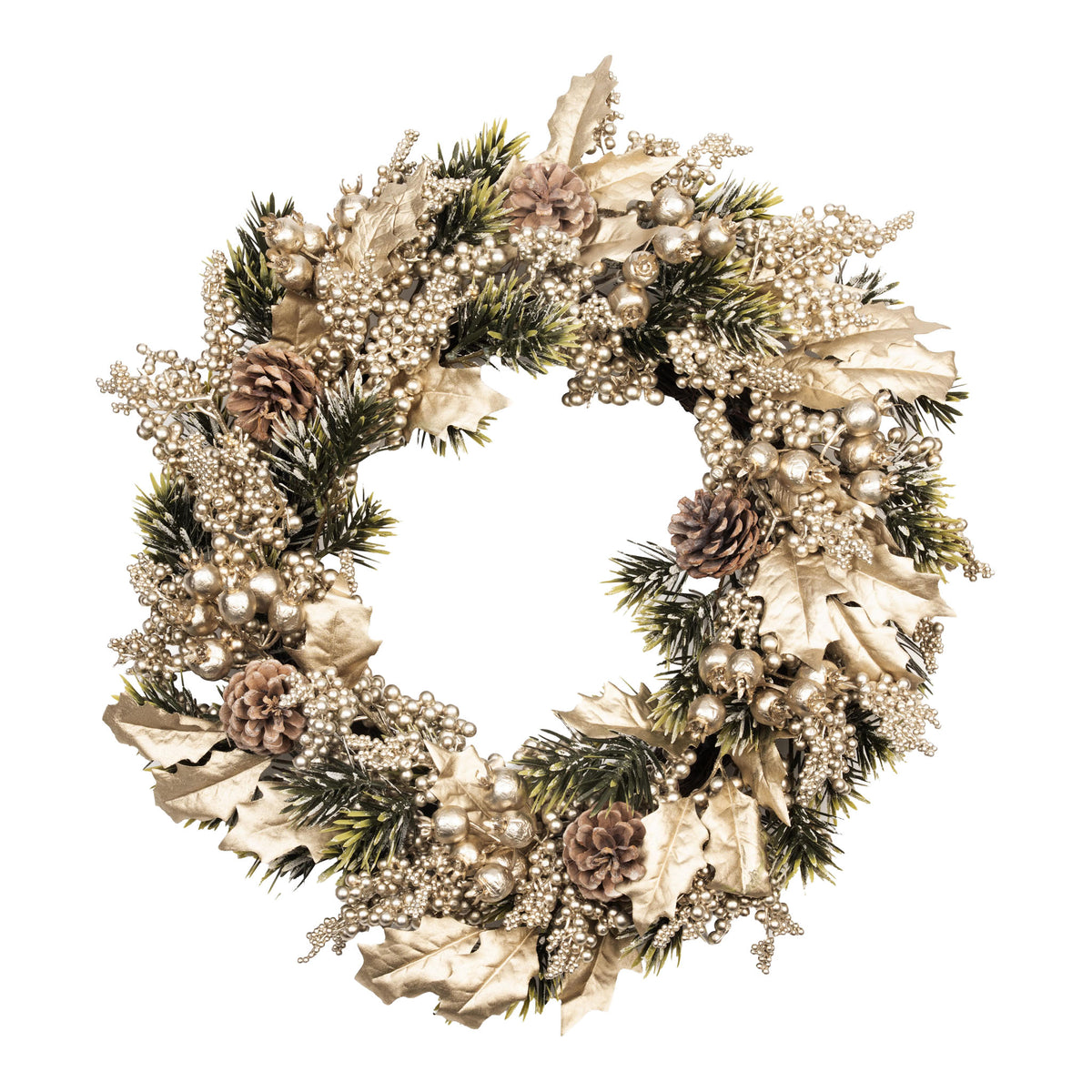 50cm Champagne Berry Leaf Christmas Wreath