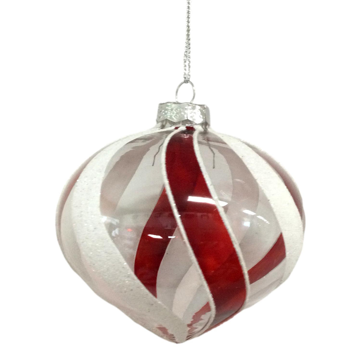 Red white and clear swirl Christmas drop decoration