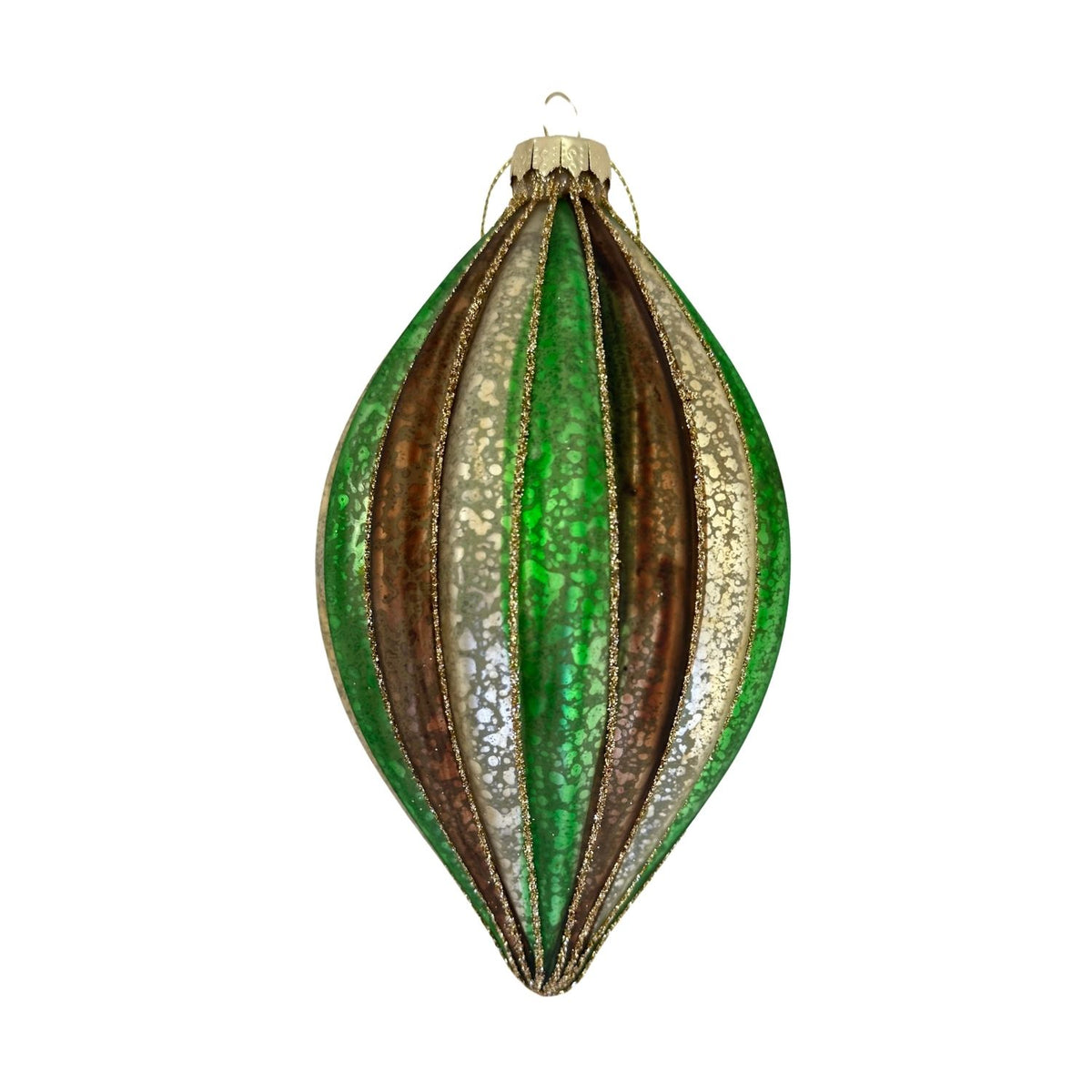 Gold Green Natural Long Drop Christmas Ornament