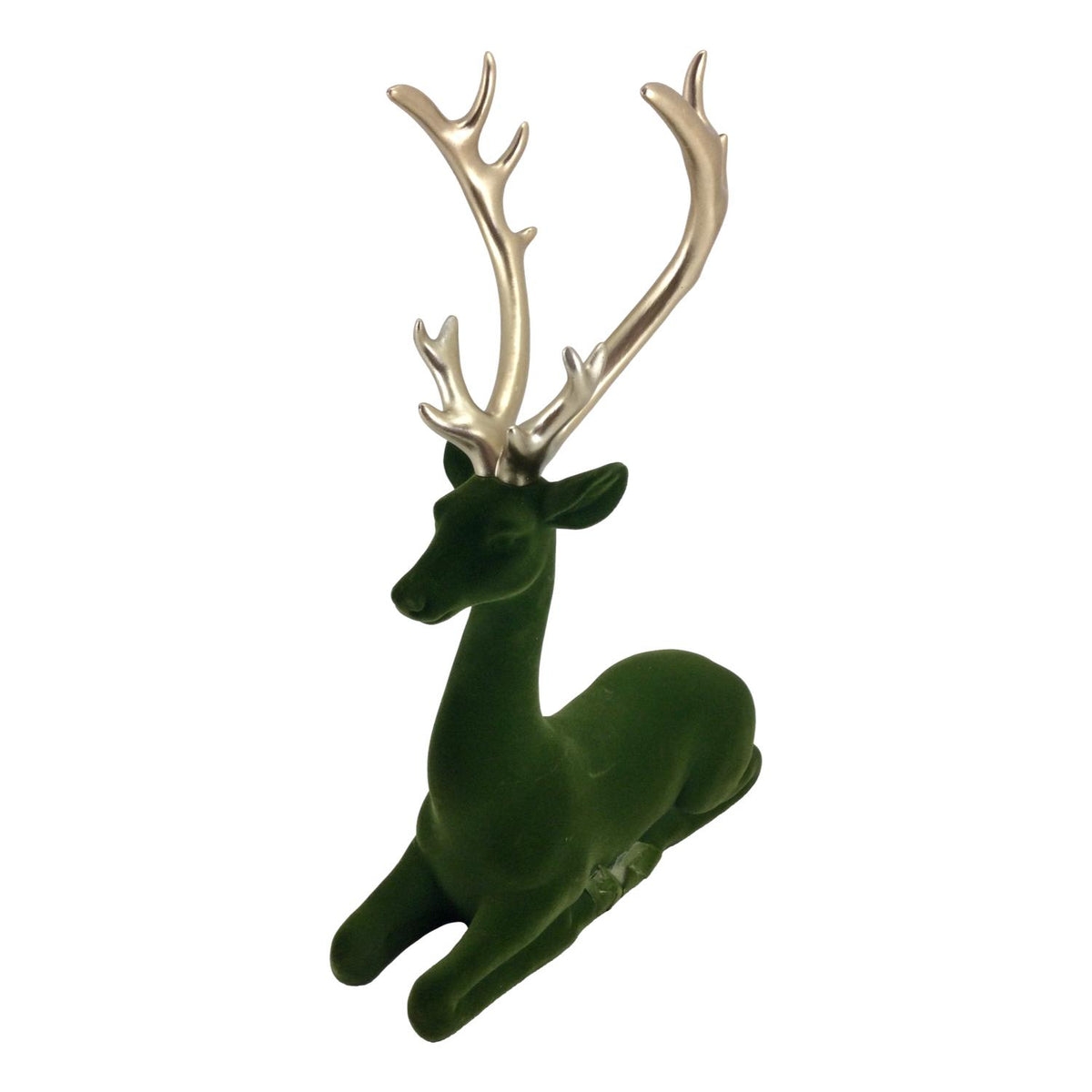 Green and gold sitting deer Christmas decoration