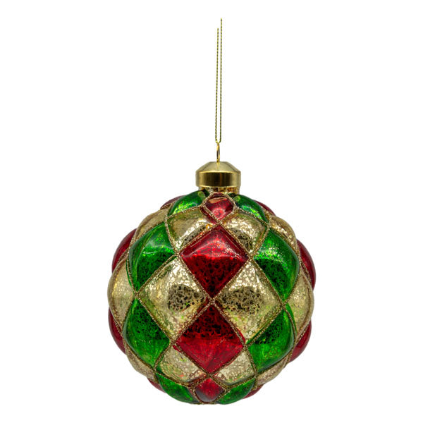 Gold Red Green Harlequin Christmas Ball Ornament