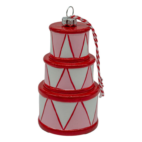 Pink and red drum set Christmas hanging ornament