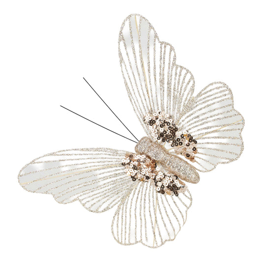 18cm Champagne Butterfly Clip On Christmas Decoration