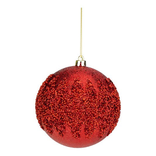 12cm Red Encrusted Christmas Ball Ornament