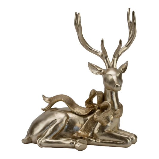 27cm champagne sitting deer Christmas decoration with bow