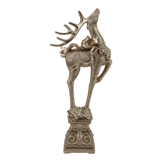 41cm champagne deer Christmas decoration on pedestal