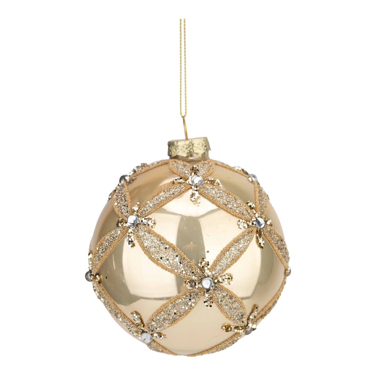 10cm champagne gold harlequin Christmas bauble