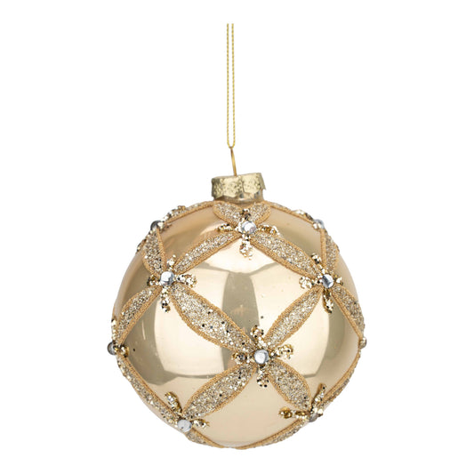 10cm champagne gold harlequin Christmas bauble