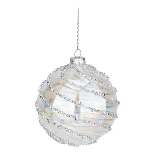 10cm Clear Silver Swirl Encrusted Christmas Ball