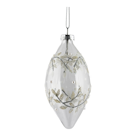 13cm Clear Encrusted White Leaf Christmas Long Drop