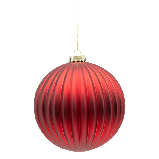 Set of 2 15cm Lined Red Christmas Balls