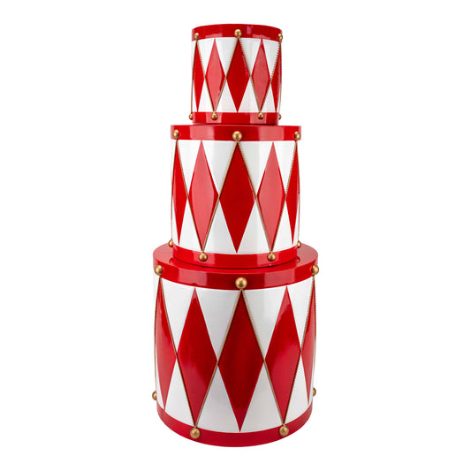 Red and White Set of 3 Metal Drum Christmas Decorations