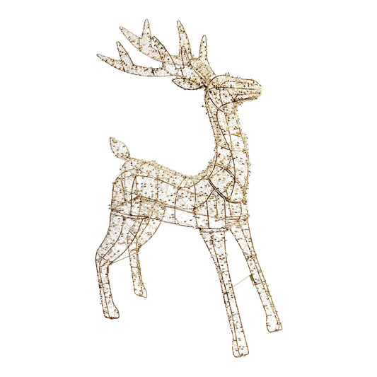 93cm Illuminated Gold Beaded Reindeer with 600 LED Lights