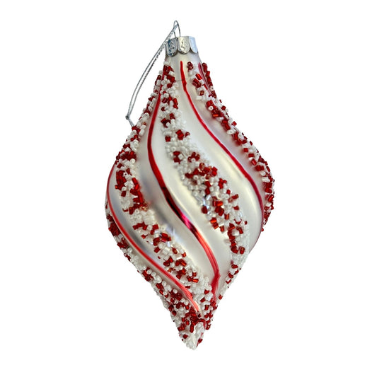 Silver and red long Christmas drop decoration