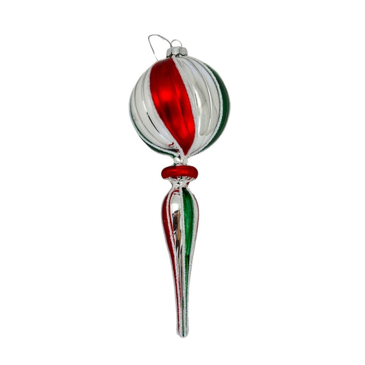 Red Green White Swirl Finial Christmas Ornament