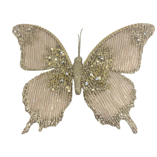 Champagne Fabric Clip Butterfly Christmas Decoration