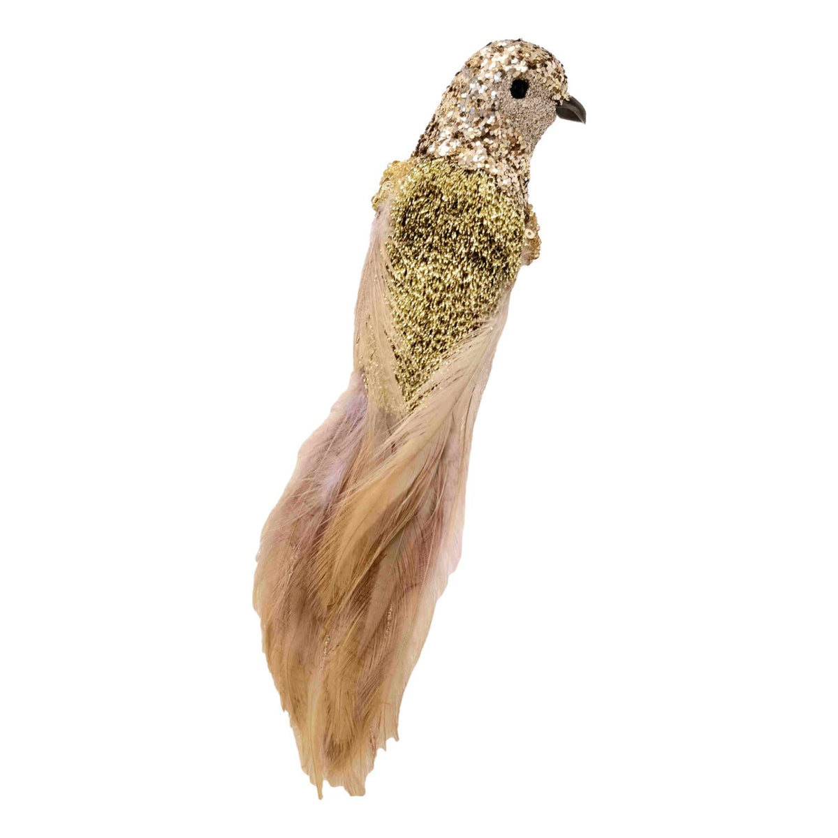 Champagne faux feather Christmas bird decoration