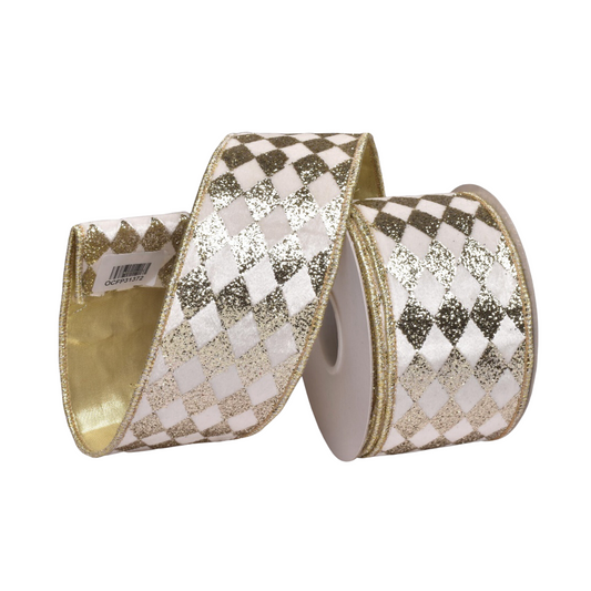 64mm white velvet gold glitter Christmas ribbon