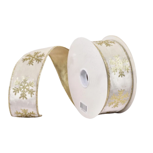 64mm white champagne snowflake Christmas ribbon