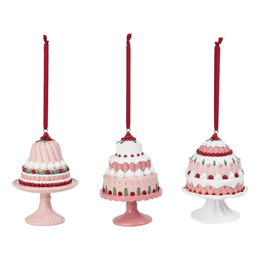 Assorted pink Christmas cake ornaments