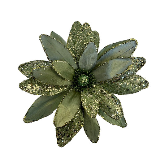 Sage Glitter Poinsettia Christmas Flower