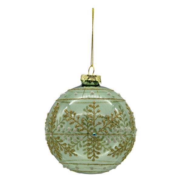 Clear Green Ornate Christmas Ball Ornament