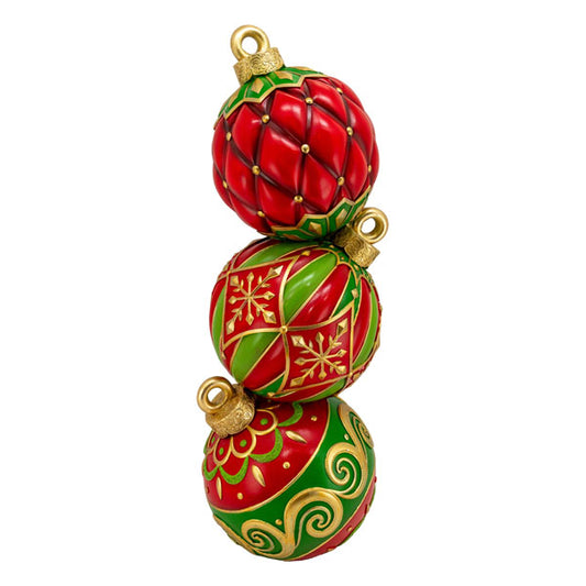 Red and Green 3 Bauble Stack Christmas Decoration