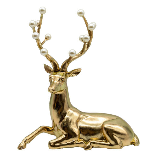 Pearl gold sitting deer Christmas decoration