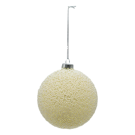 Cream Beaded Christmas Ball Ornament