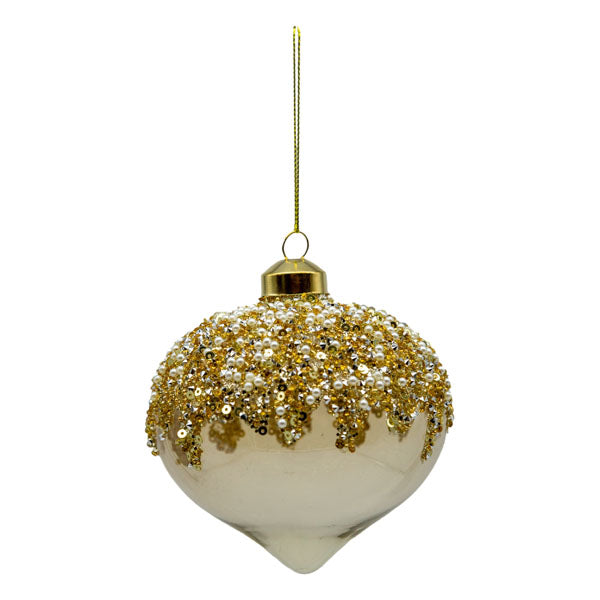 Champagne beaded Christmas drop decoration