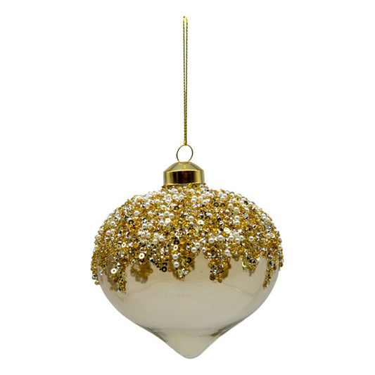Champagne beaded Christmas drop decoration