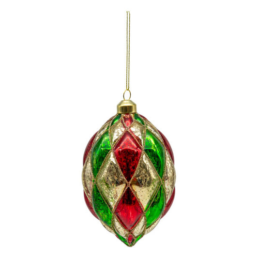 Gold Red Green Harlequin Christmas Long Drop