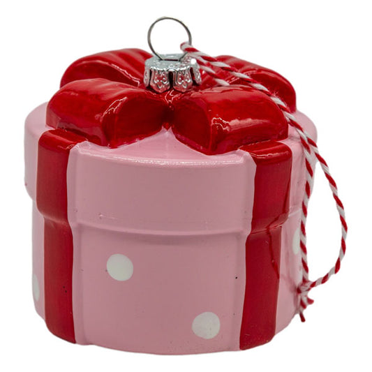 Hat Box Pink Red Christmas Hanging Ornament