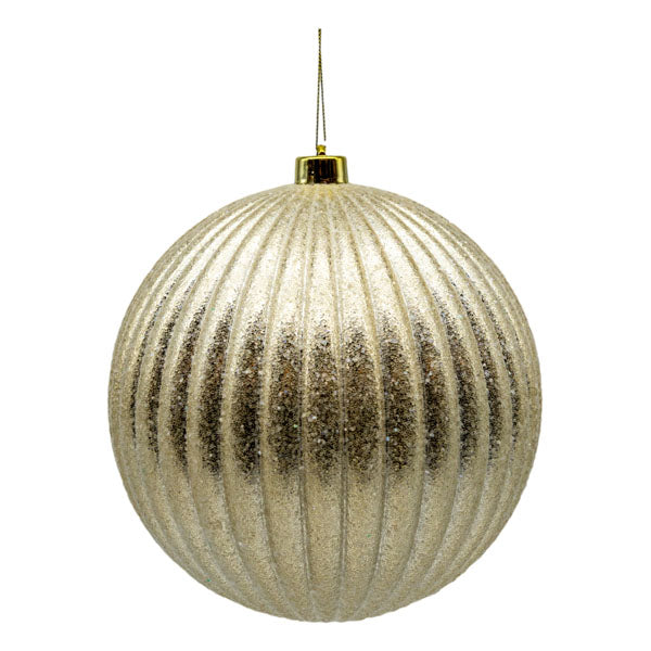 20cm Lined Glitter Champagne Christmas Ball