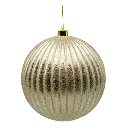 20cm Lined Glitter Champagne Christmas Ball
